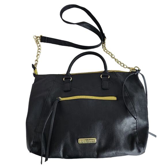 Steve Madden Handbags - Steve Madden Medium Sized Black Purse Yellow Trim Zipper Details